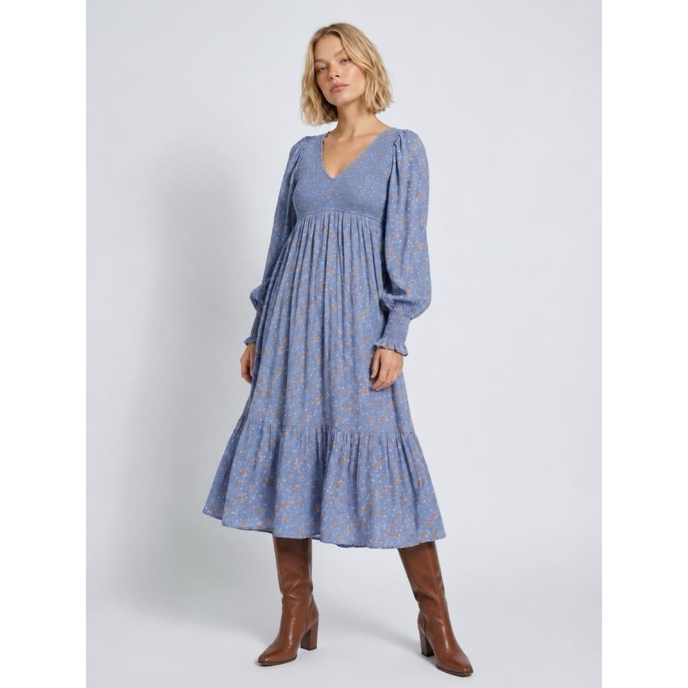 Baltic Born Lainey Midi Dress Floral Ditzy Smocked Tiered XL Cottagecore Western